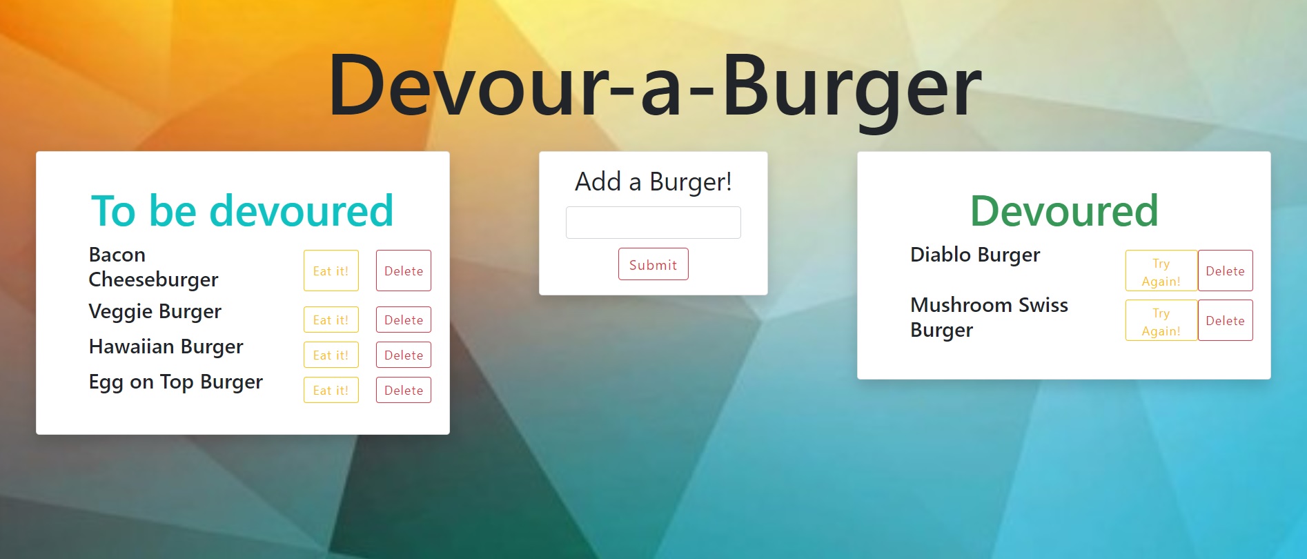 Screenshot of Burger App